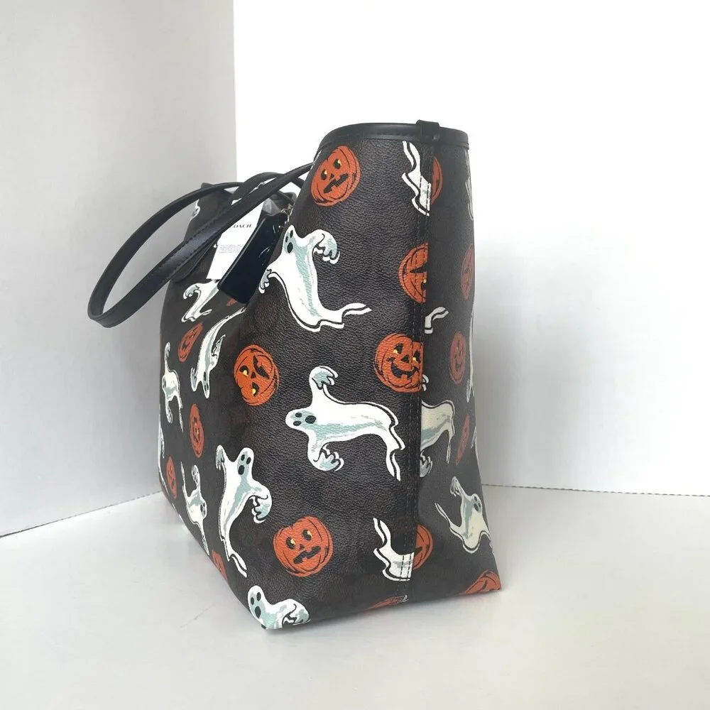 Coach City Tote Bag CCE69 Signature Canvas Halloween Ghost Print Walnut Large - Picture 3 of 10
